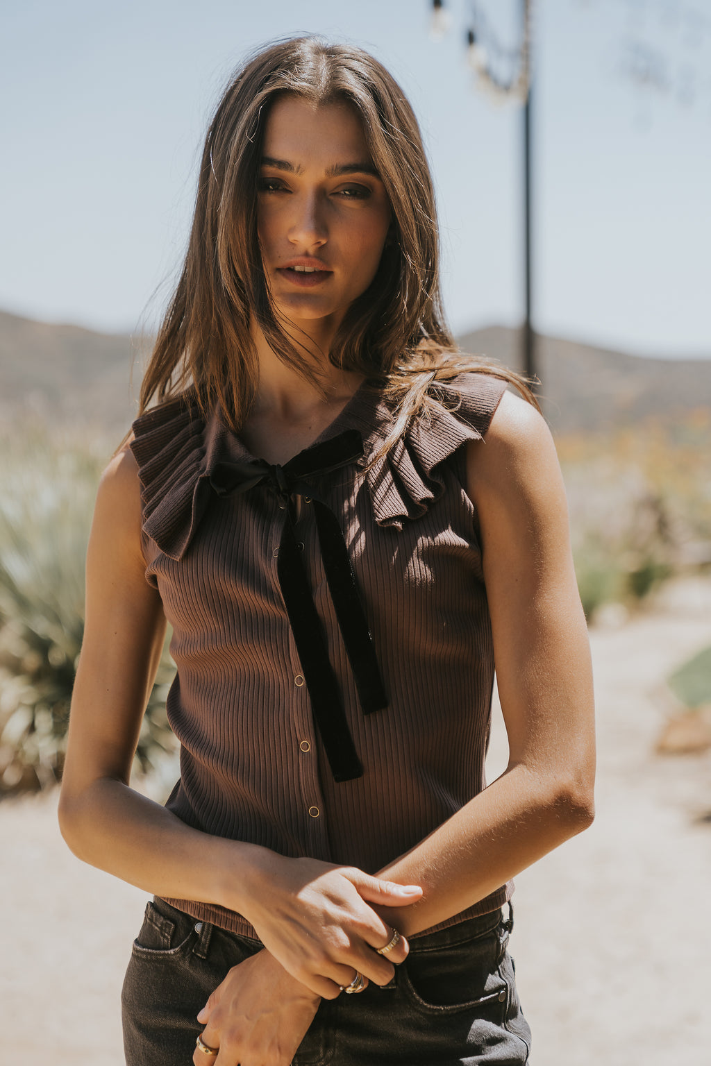 Mitchel Collared Tank in Brown
