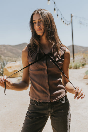Mitchel Collared Tank in Brown