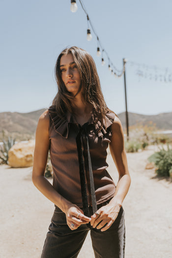 Mitchel Collared Tank in Brown
