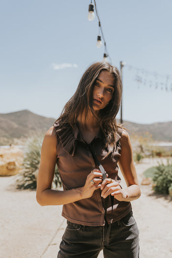 Mitchel Collared Tank in Brown