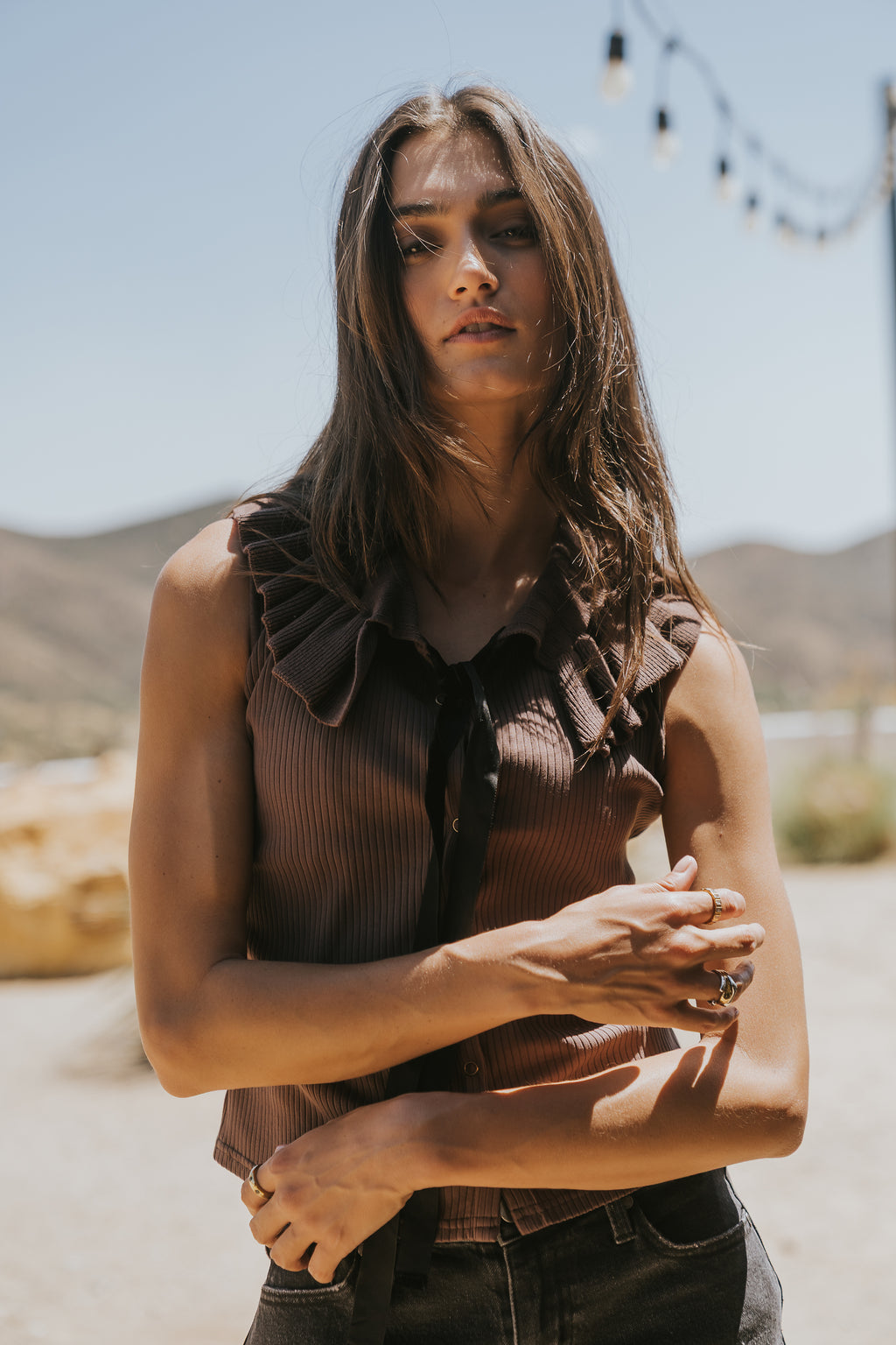 Mitchel Collared Tank in Brown