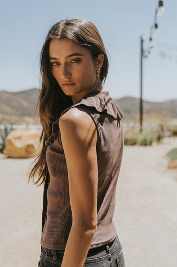 Mitchel Collared Tank in Brown