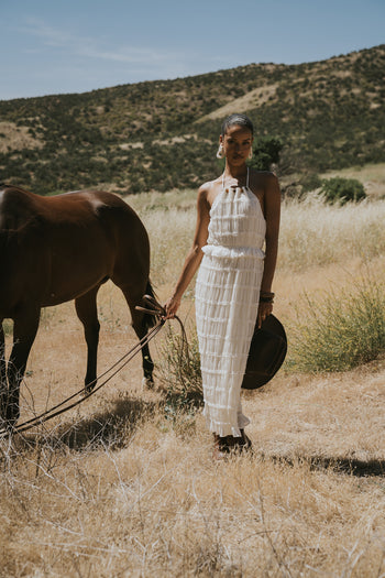 Marla Chiffon Midi Dress in Cream