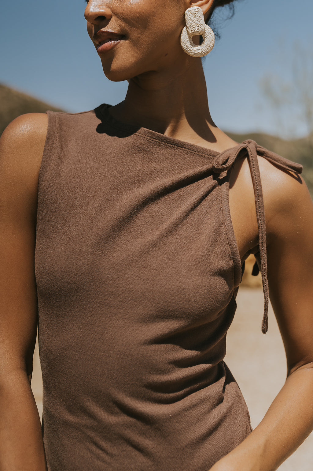 Mona Asymmetrical Tank in Brown