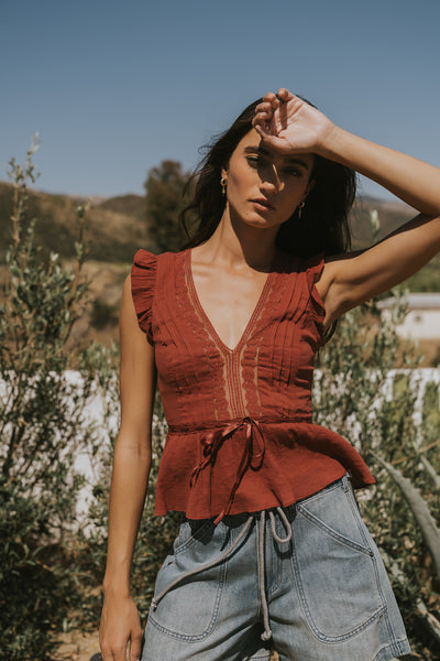 Halsey Peplum Top in Marsala