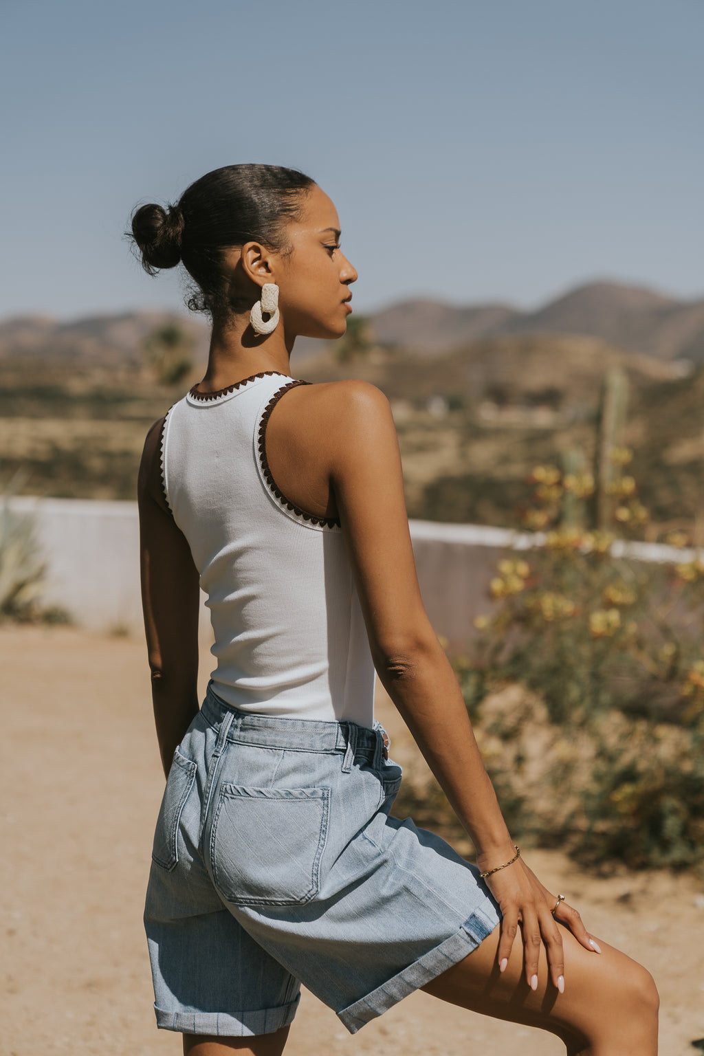 Leia Contrast Tank Top in White