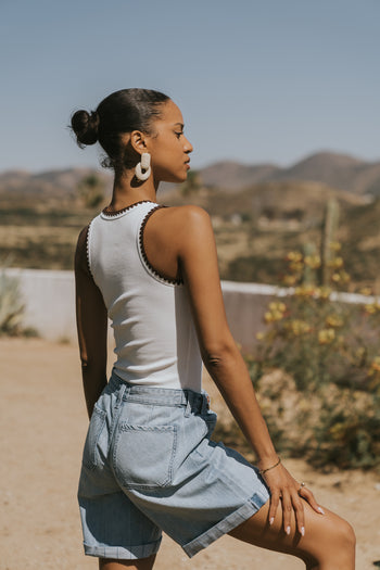 Leia Contrast Tank Top in White