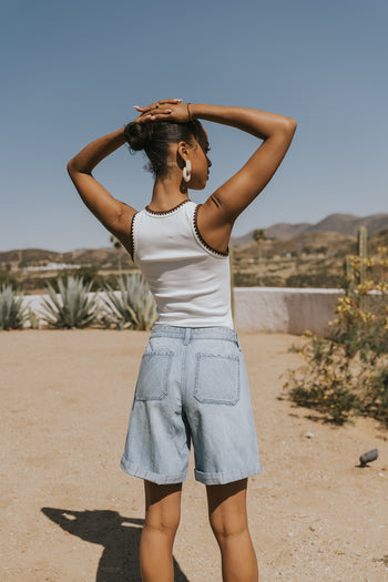 Leia Contrast Tank Top in White