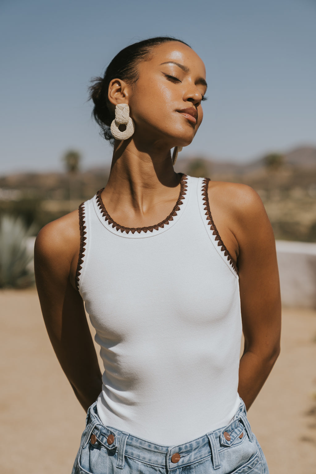 Leia Contrast Tank Top in White