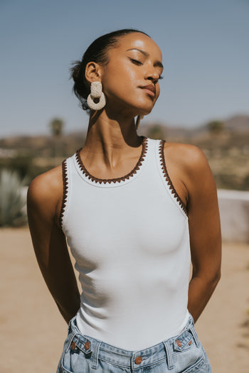 Leia Contrast Tank Top in White
