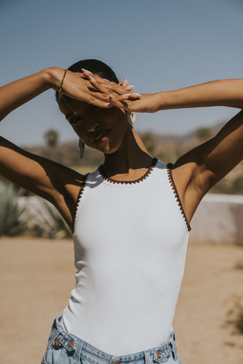 Leia Contrast Tank Top in White