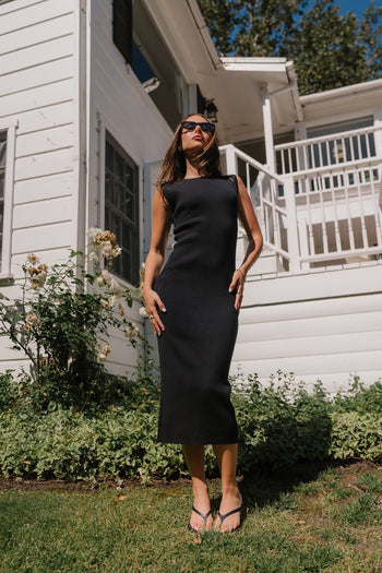 Jade Ribbed Maxi Dress in Black
