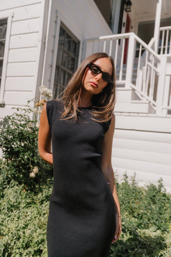 Jade Ribbed Maxi Dress in Black