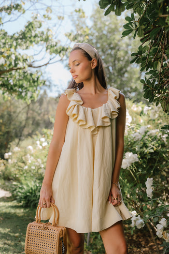 Juliet Ruffle Mini Dress in Yellow