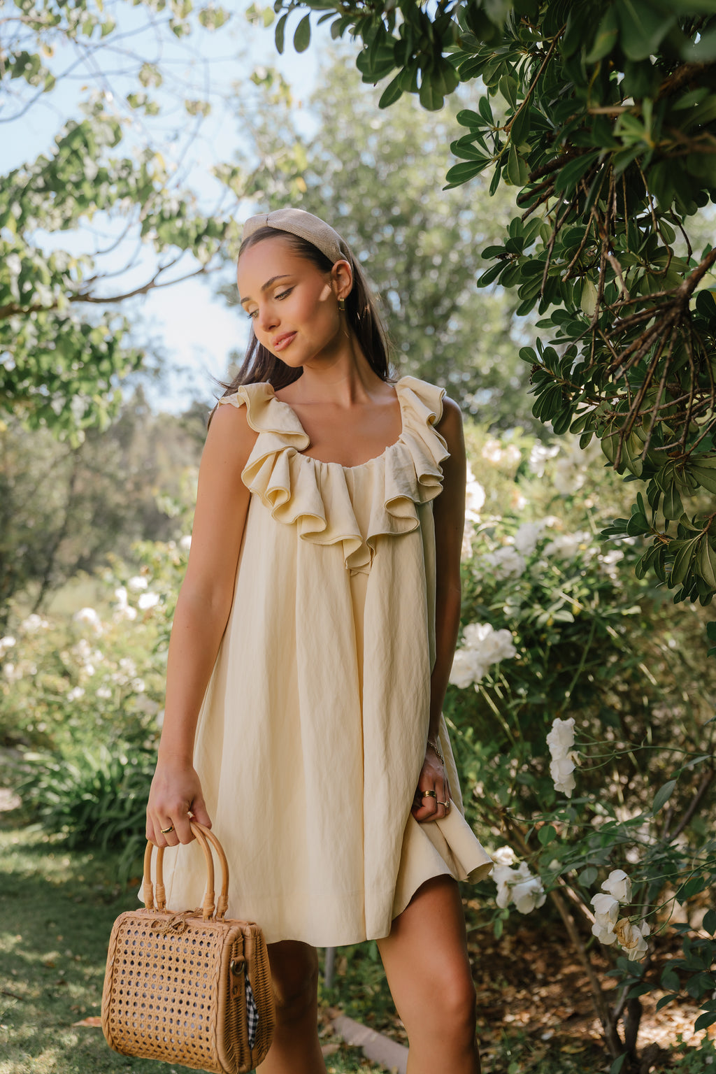 Juliet Ruffle Mini Dress in Yellow
