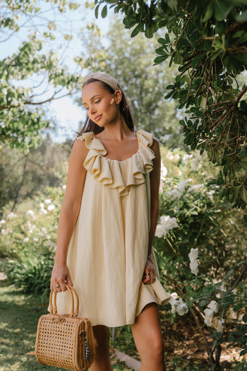 Juliet Ruffle Mini Dress in Yellow