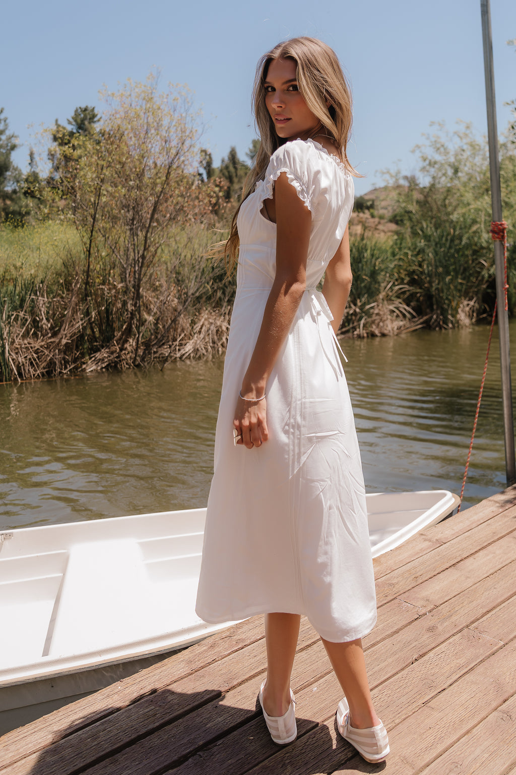 bhme Brenda Button Up Midi Dress in White - Size Medium, Non Stretch Material bhme Brenda Button Up Midi Dress in White - Size Medium, Non Stretch Material