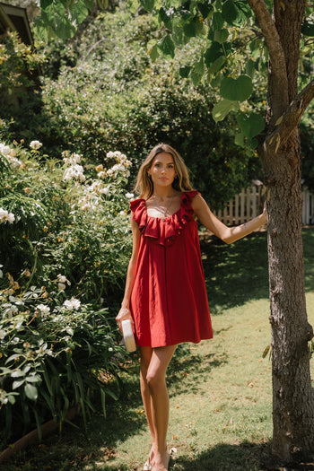 Juliet Ruffle Mini Dress in Red