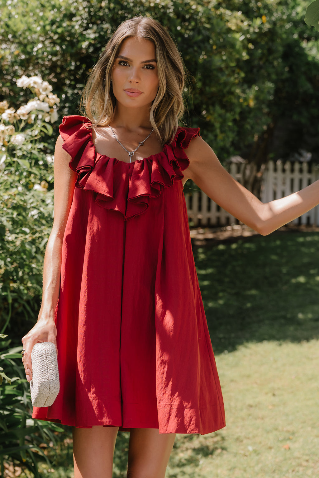 Juliet Ruffle Mini Dress in Red