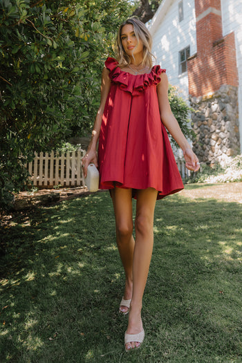 Juliet Ruffle Mini Dress in Red