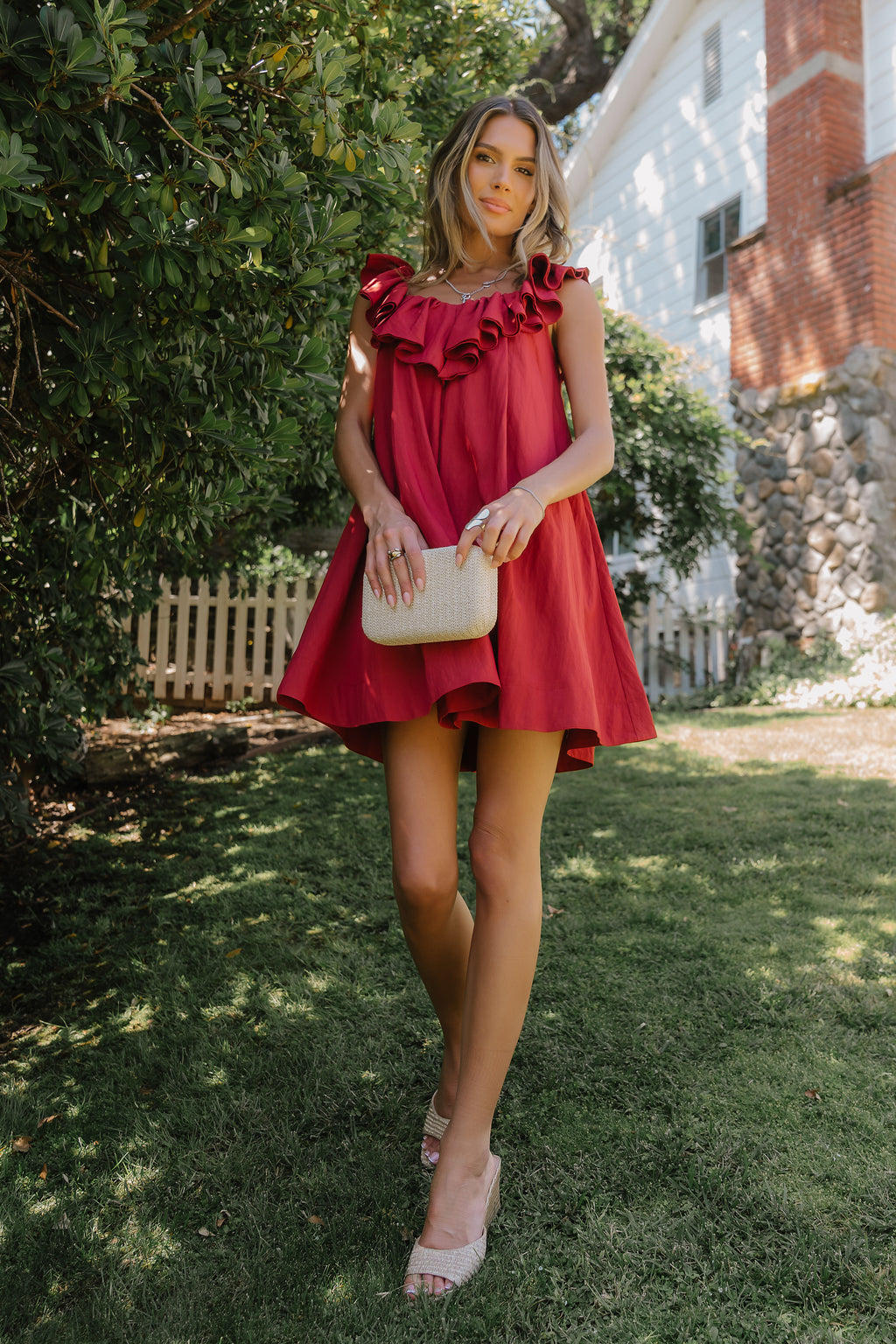Juliet Ruffle Mini Dress in Red