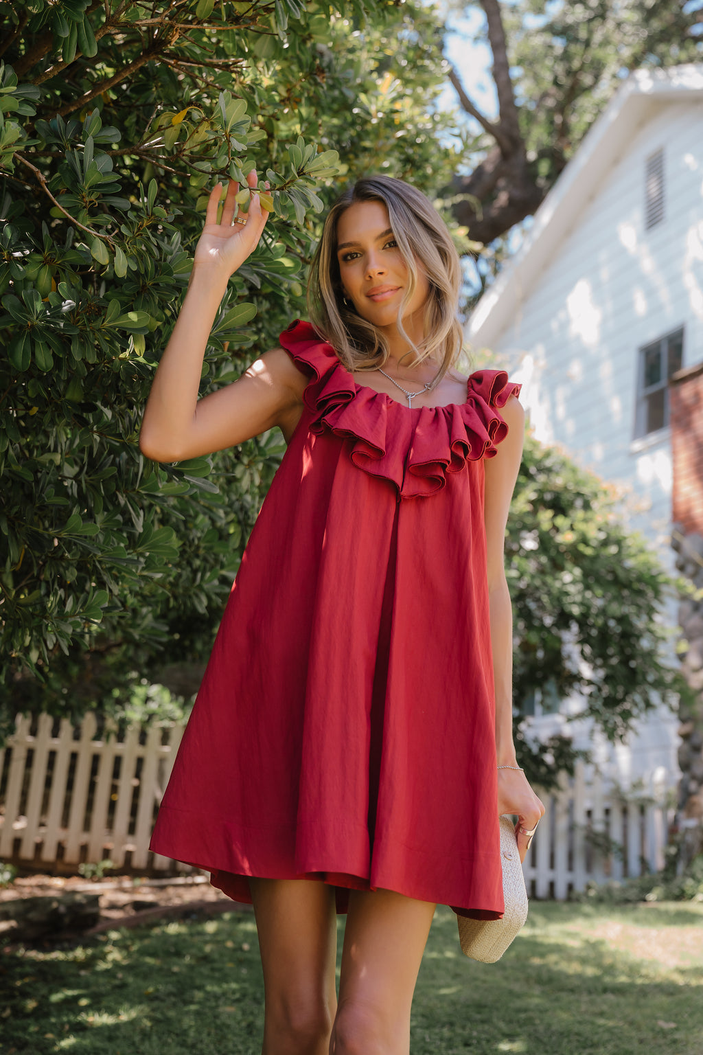 Juliet Ruffle Mini Dress in Red