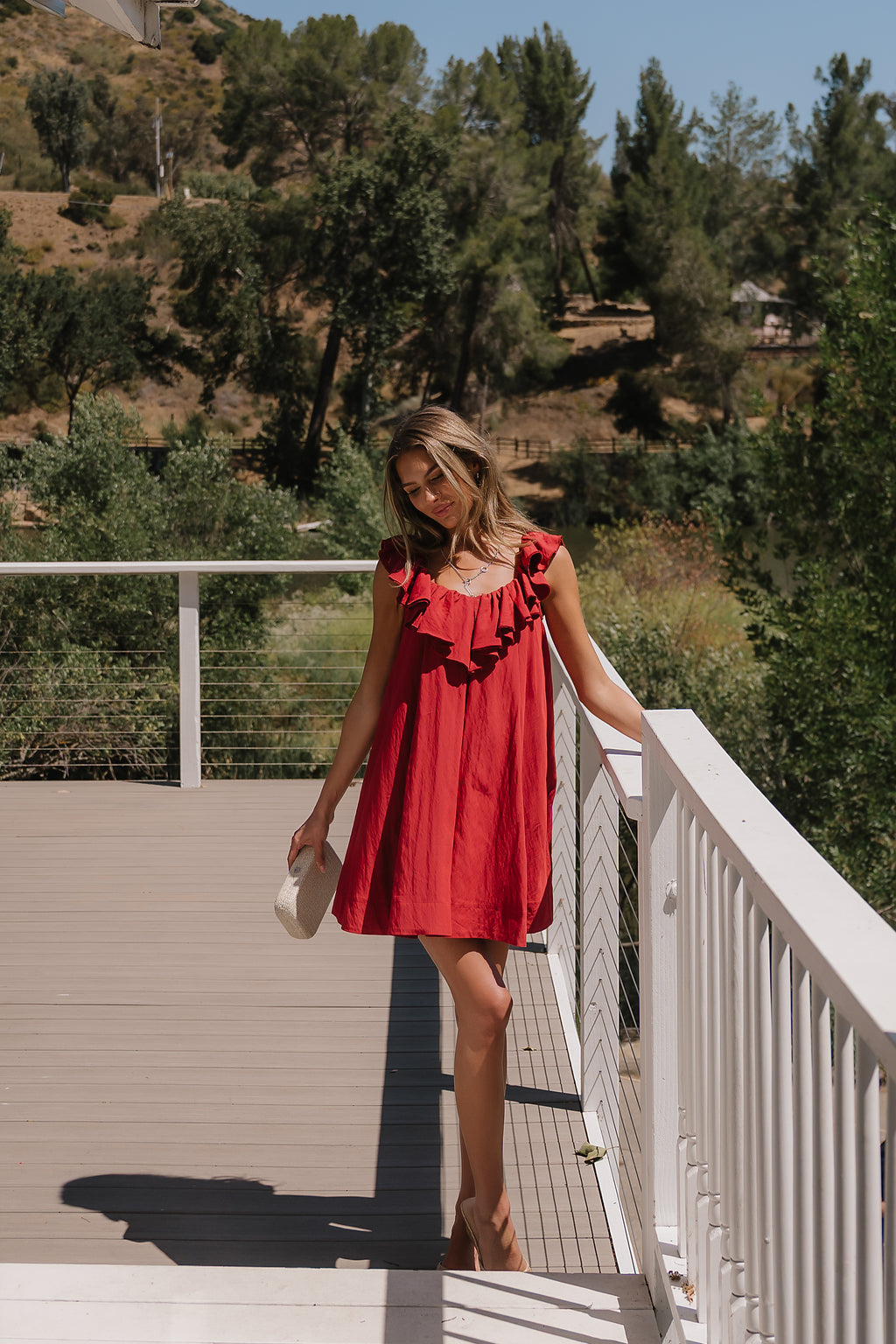 Juliet Ruffle Mini Dress in Red