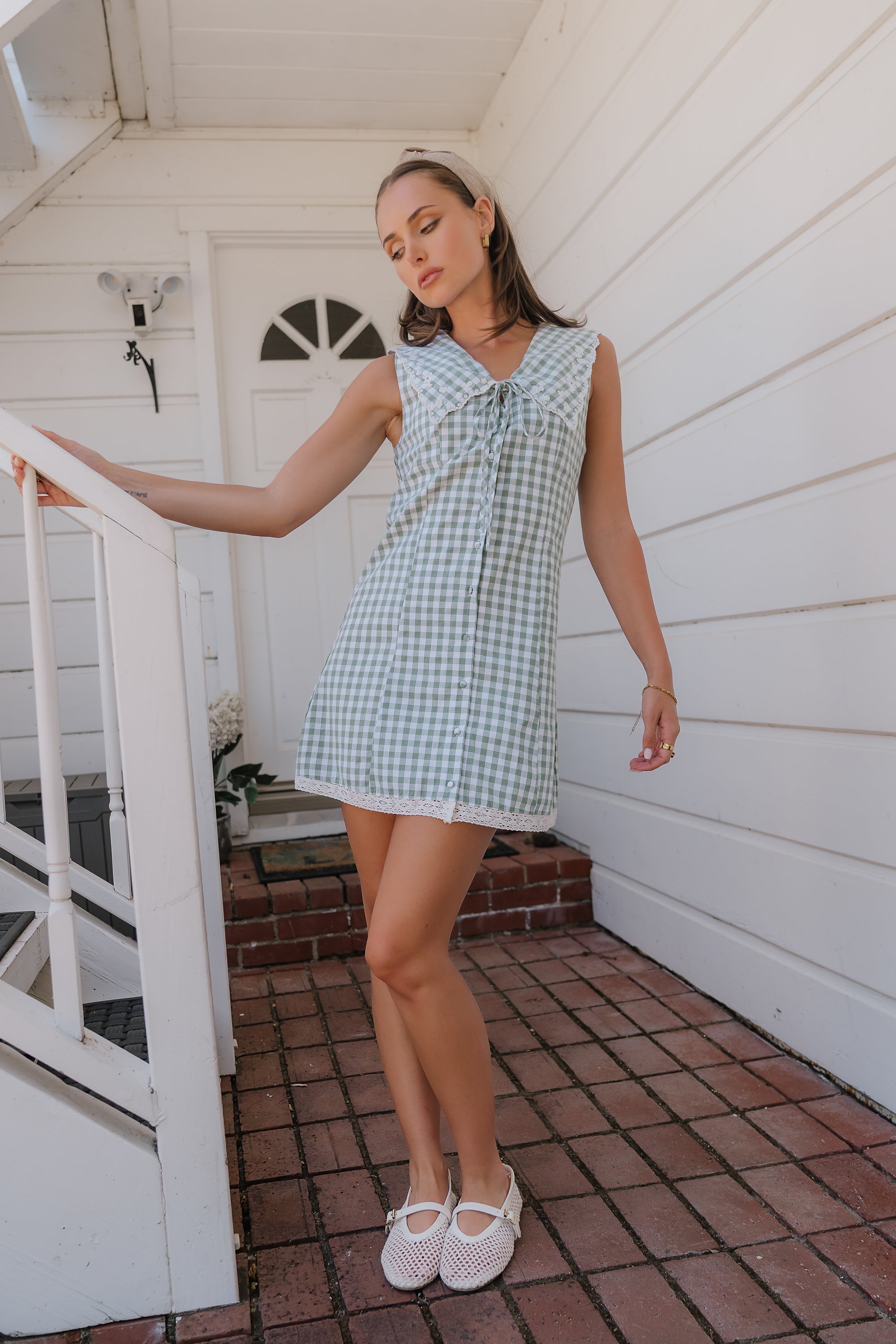 Millie Gingham Sleeveless Mini Dress XS / Sage