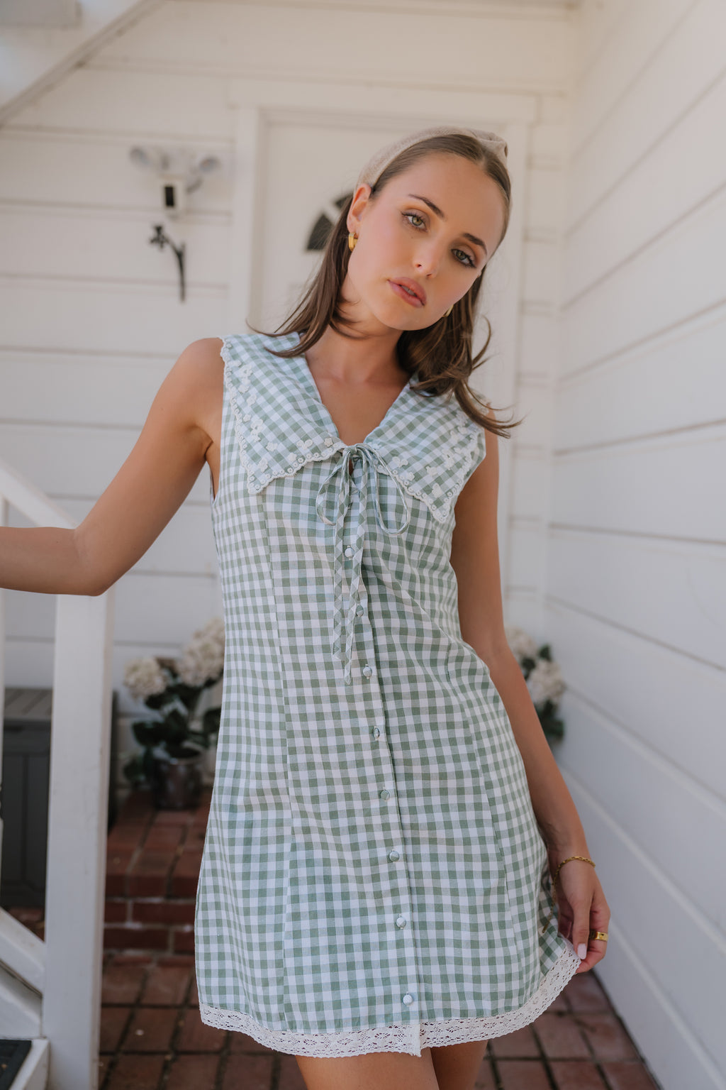 gingham mini dress women Roxy Beach Day Gingham Mini Dress