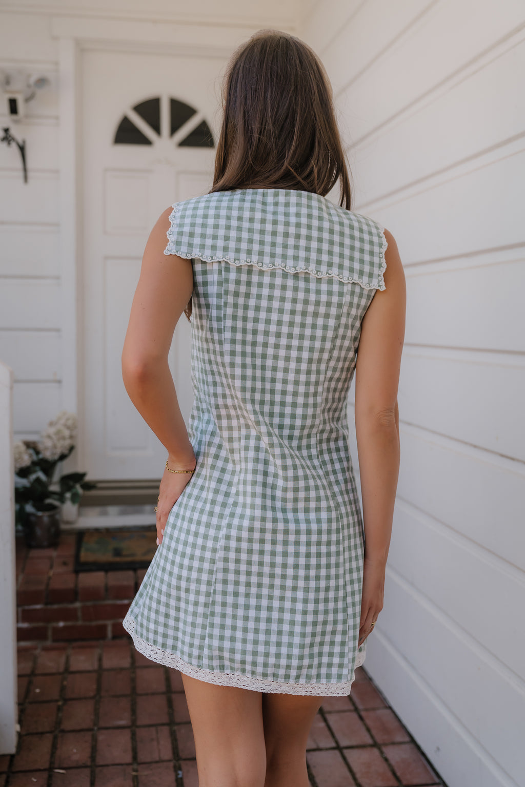 embroidered floral green gingham mini delaney dress Embroidered Floral Green Gingham Mini Delaney Dress