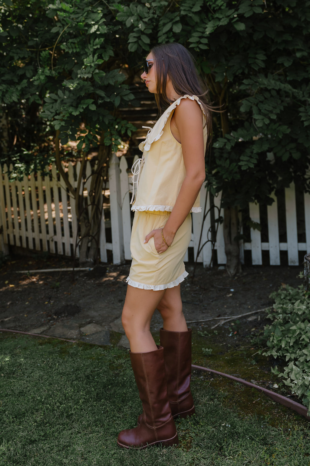 Aya Collared Ruffle Blouse in Yellow