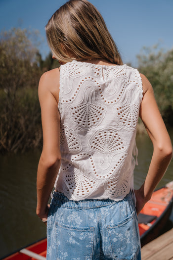Shelly Eyelet Top in Ivory