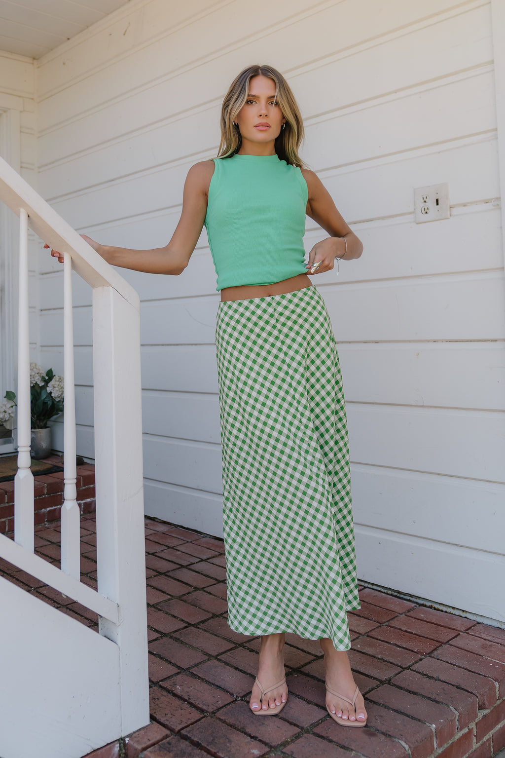 Posie Gingham Maxi Skirt in Green