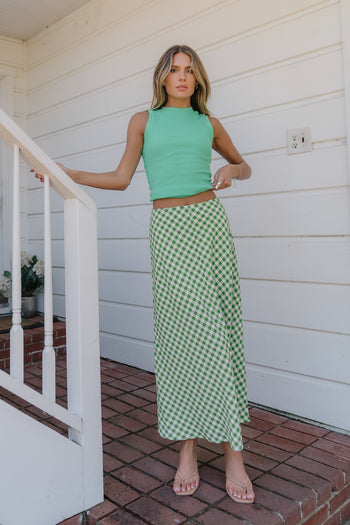 Posie Gingham Maxi Skirt in Green
