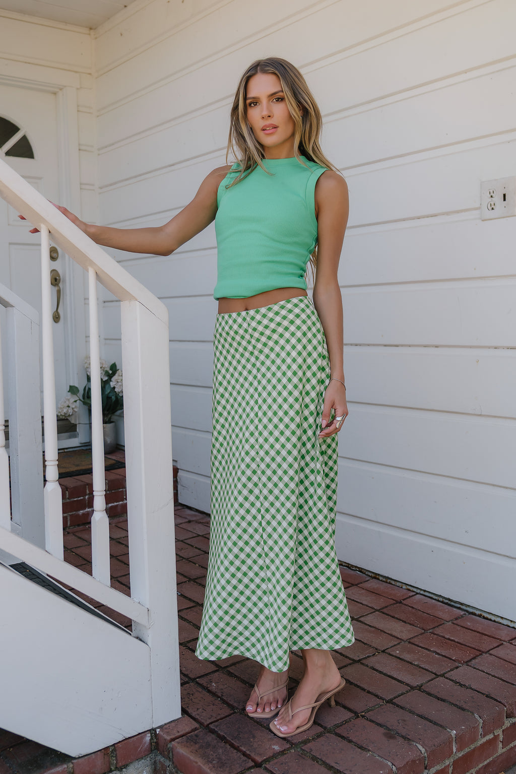 Posie Gingham Maxi Skirt in Green