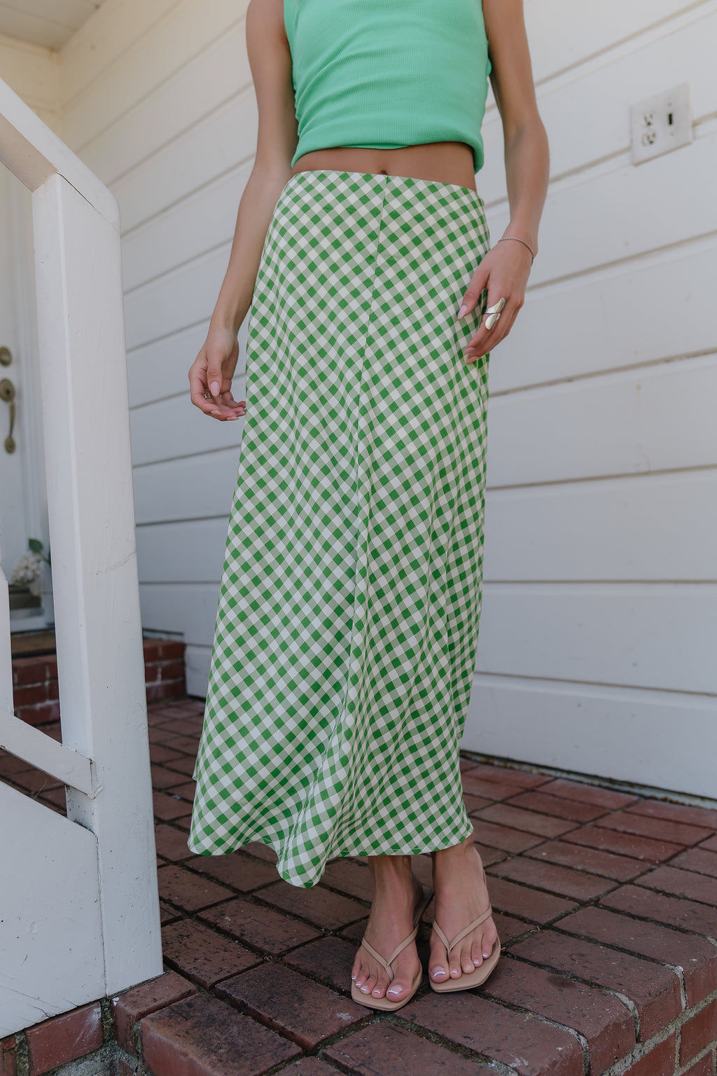 Posie Gingham Maxi Skirt in Green