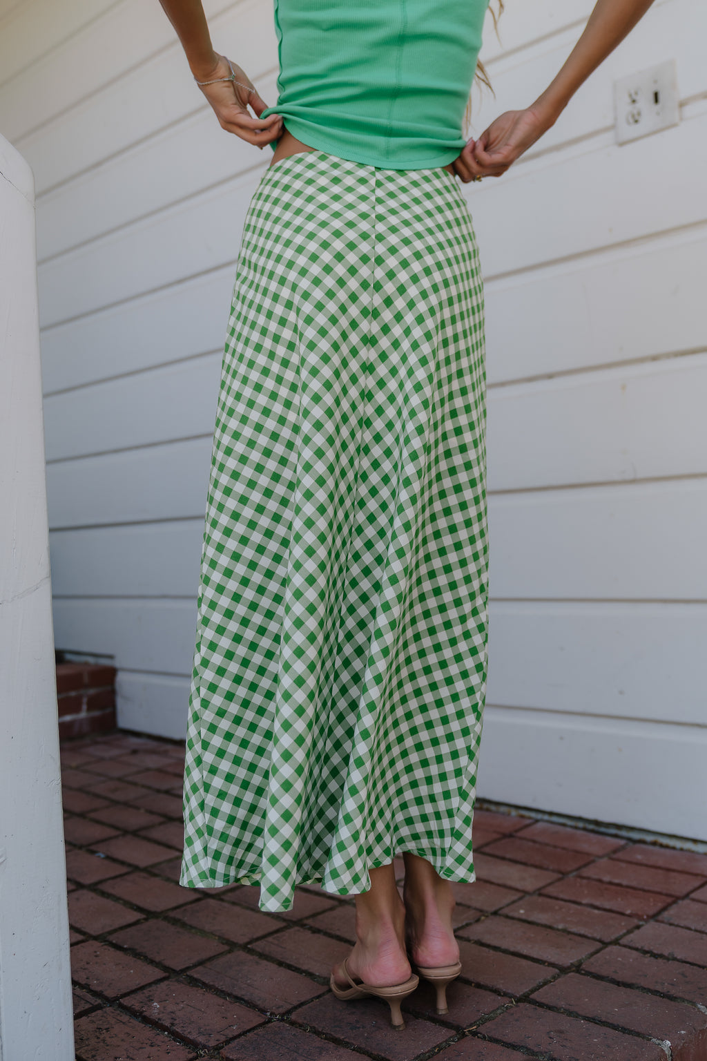 Posie Gingham Maxi Skirt in Green