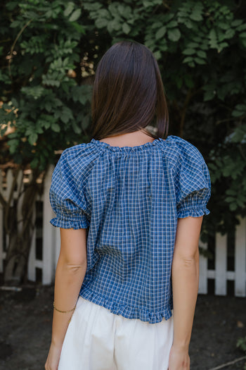 Gabi Plaid Blouse in Blue