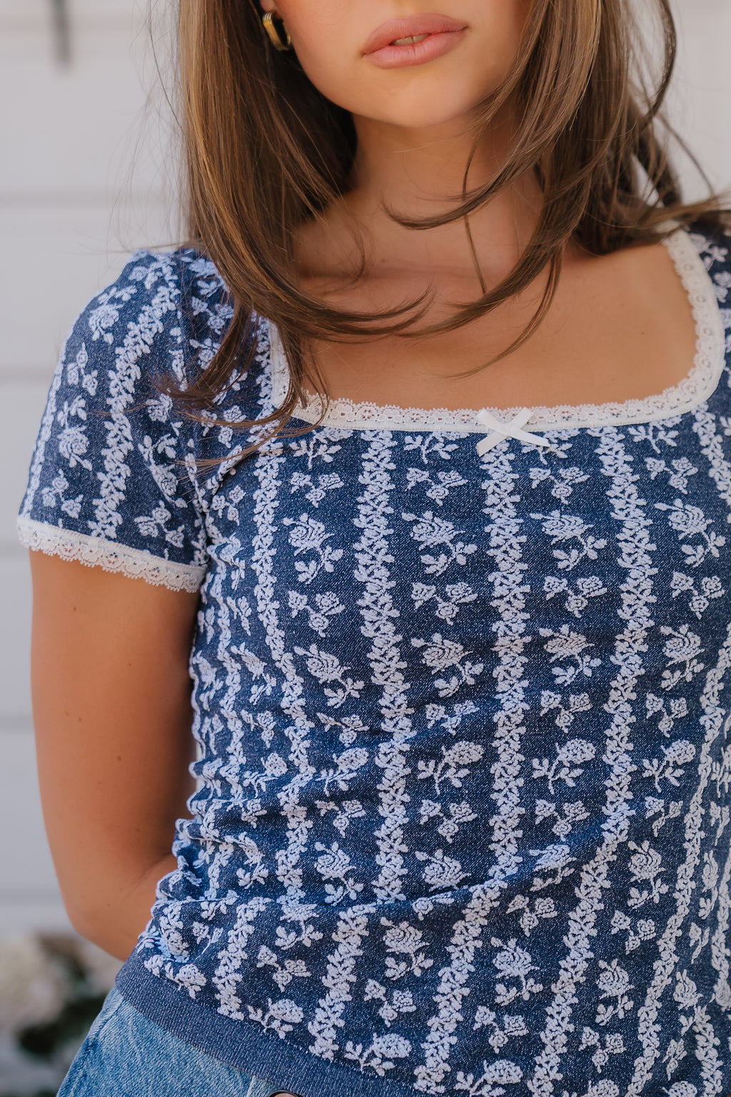 Juliet Floral Seamless Top in Navy