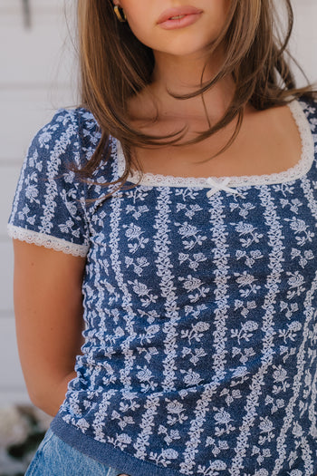 Juliet Floral Seamless Top in Navy