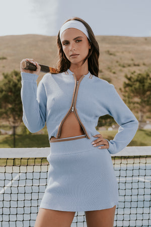 Rosie Ribbed Mini Skirt in Blue