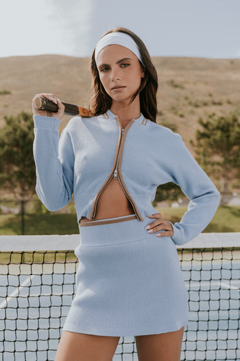 Rosie Ribbed Mini Skirt in Blue