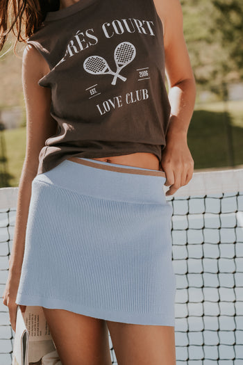 Rosie Ribbed Mini Skirt in Blue