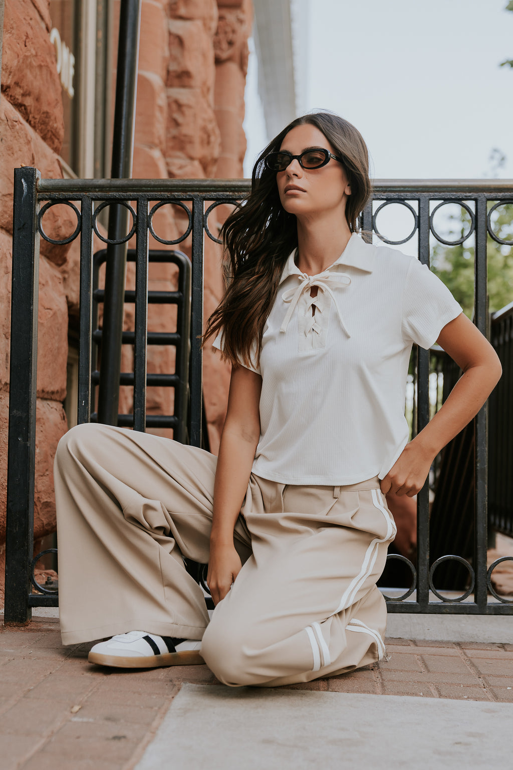 Maddison Collared Top in White