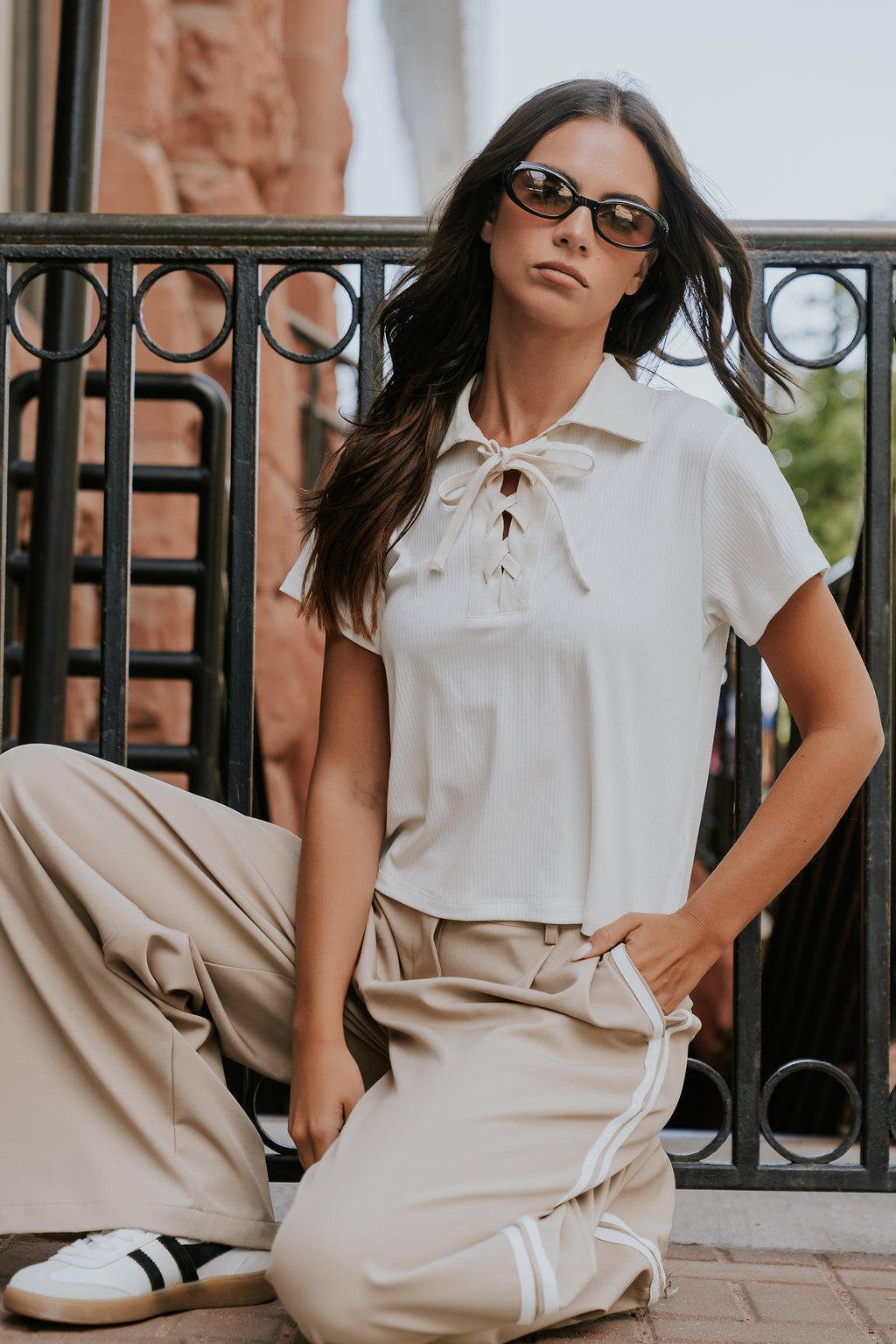 Maddison Collared Top in White