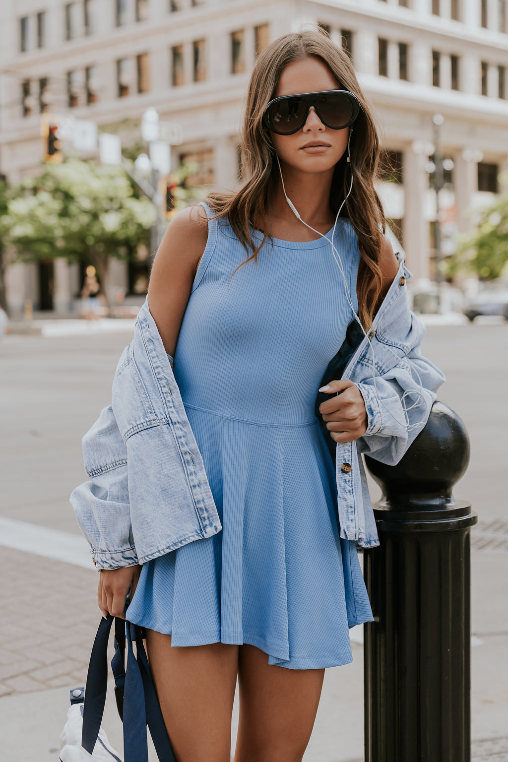 Serena Ribbed Tank Dress in Blue