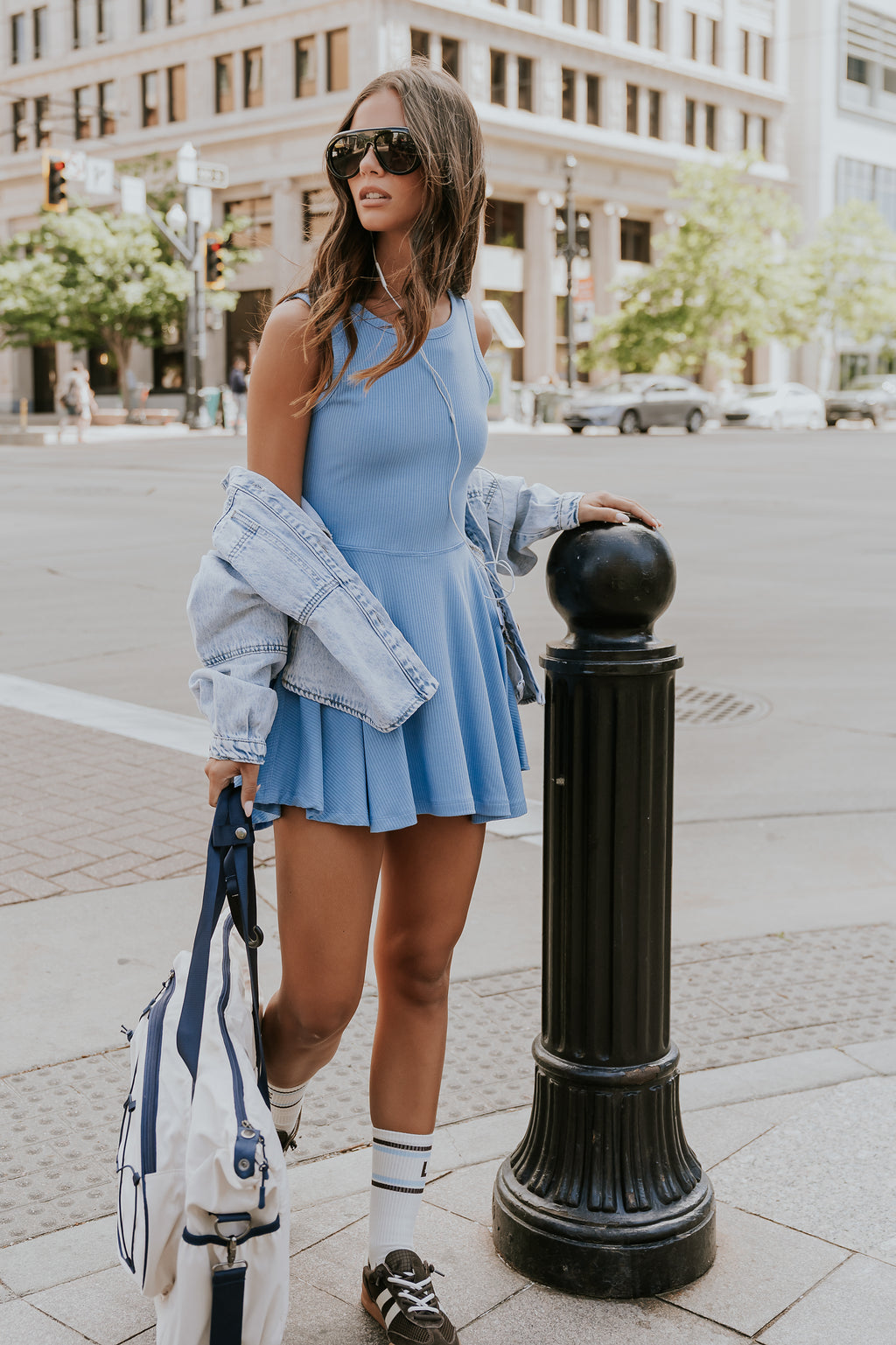 Serena Ribbed Tank Dress in Blue