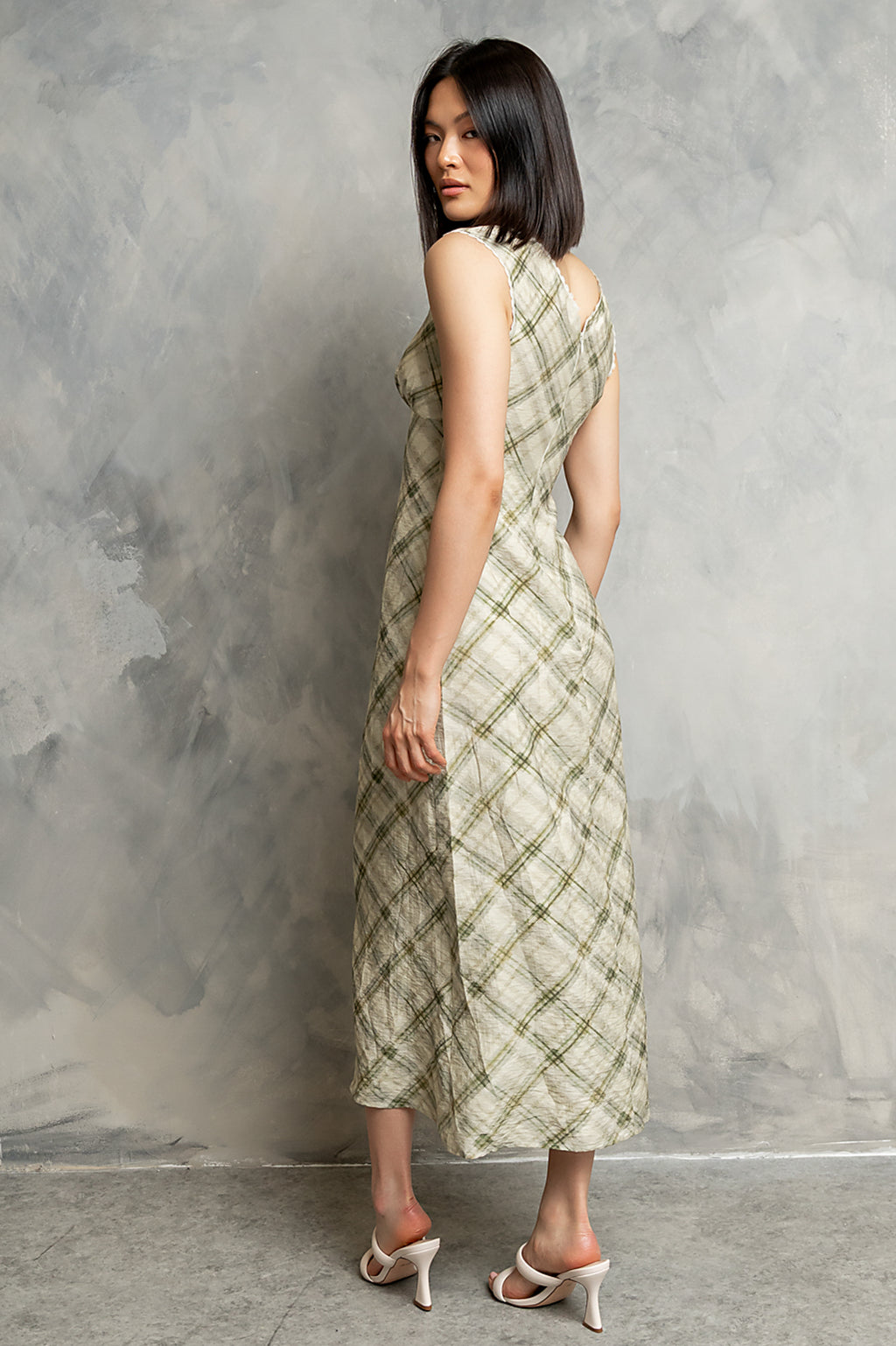 Yolanda Plaid Maxi Dress L / Green