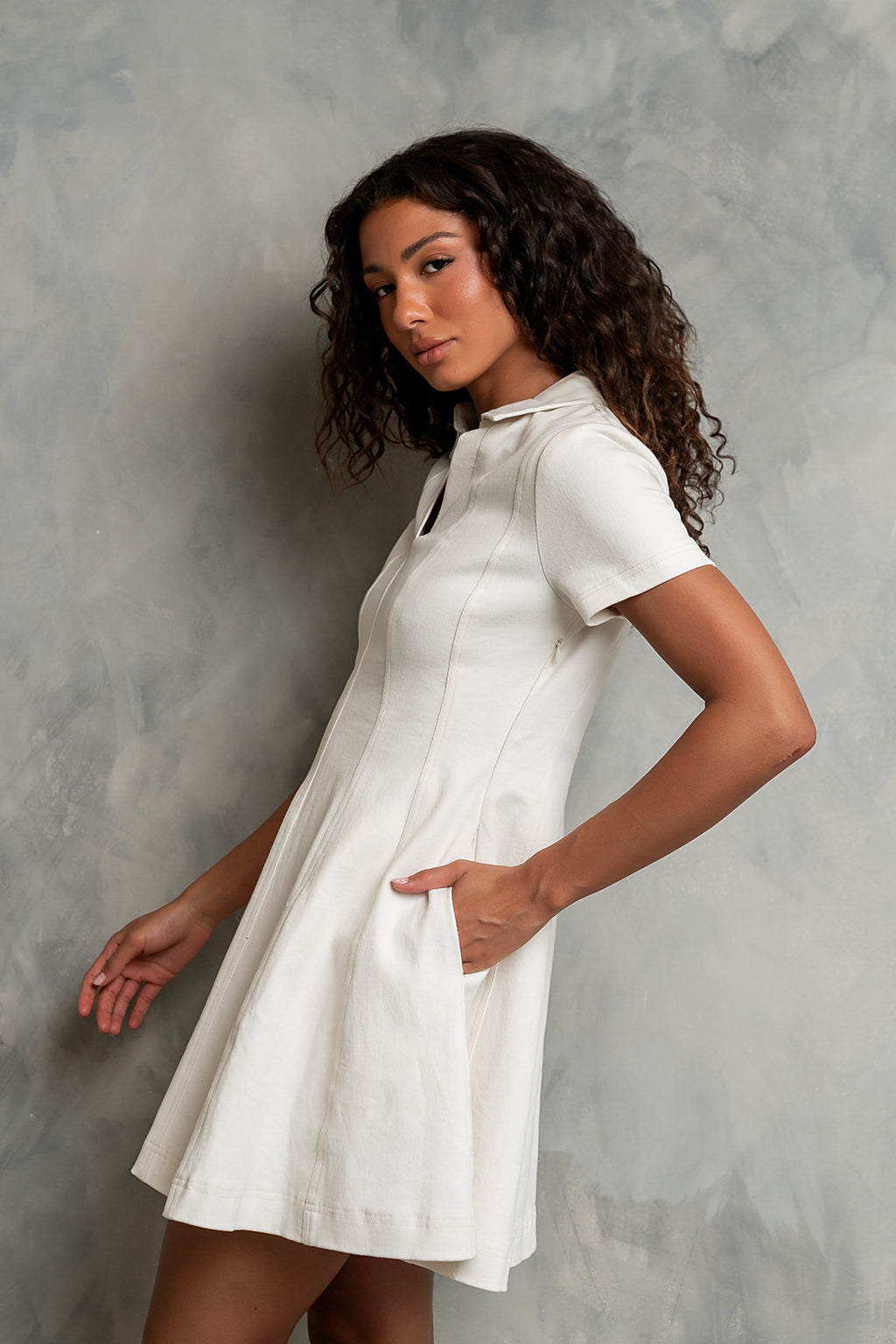 Carlie Denim Mini Dress in Cream