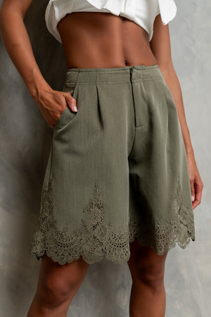 Mazie Lace Trim Shorts in Olive